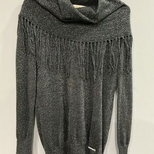 MICHAEL KORS Fringe Cowl Neck Metallic Shimmer Sweater